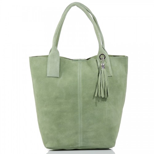 Δερμάτινη Suede Τσάντα Χειρός & Ώμου Shopping Bag Μέντα J&A BAGS