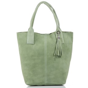 Δερμάτινη Suede Τσάντα Χειρός & Ώμου Shopping Bag Μέντα J&A BAGS