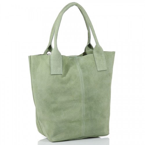 Δερμάτινη Suede Τσάντα Χειρός & Ώμου Shopping Bag Μέντα J&A BAGS
