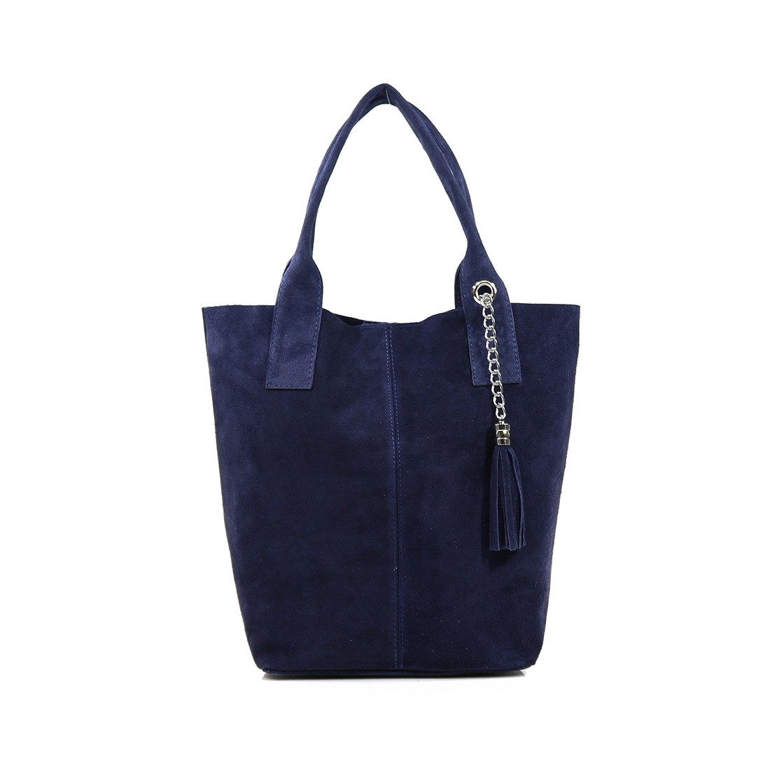 Δερμάτινη Suede Τσάντα Χειρός & Ώμου Shopping Bag Σκούρο Μπλέ J&A BAGS