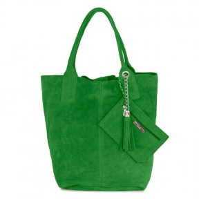 Δερμάτινη Suede Τσάντα Χειρός & Ώμου Shopping Bag Πράσινο J&A BAGS