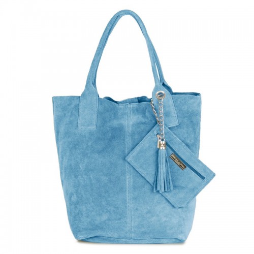 Δερμάτινη Suede Τσάντα Χειρός & Ώμου Shopping Bag Γαλάζιο J&A BAGS