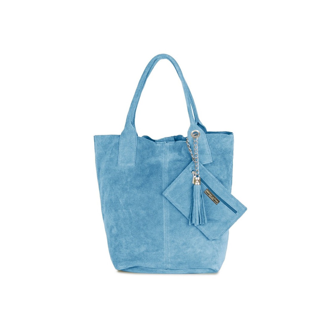 Leather Suede Shoulder Bag Blue J&A BAGS