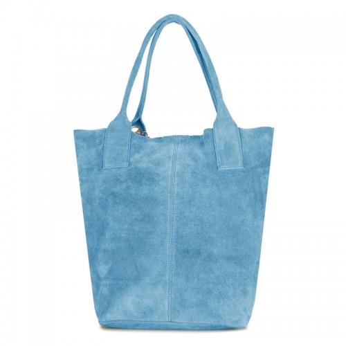 Δερμάτινη Suede Τσάντα Χειρός & Ώμου Shopping Bag Γαλάζιο J&A BAGS