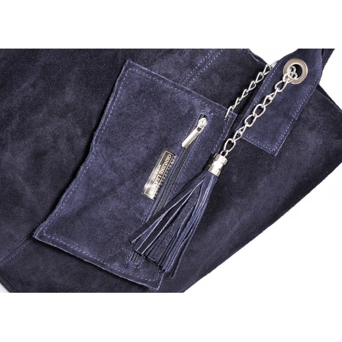 Δερμάτινη Suede Τσάντα Χειρός & Ώμου Shopping Bag Σκούρο Μπλέ J&A BAGS