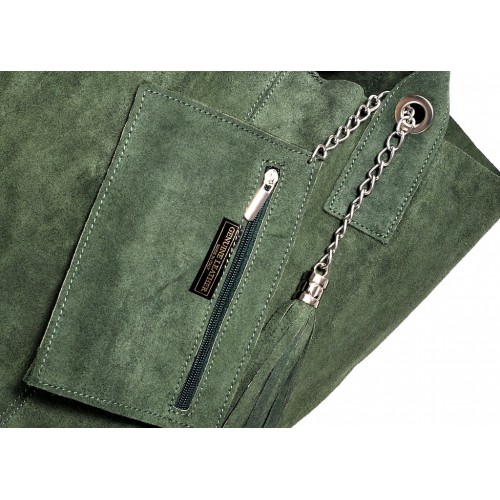 Δερμάτινη Suede Τσάντα Χειρός & Ώμου Shopping Bag Πράσινο J&A BAGS