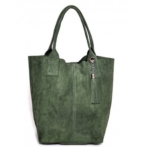 Δερμάτινη Suede Τσάντα Χειρός & Ώμου Shopping Bag Πράσινο J&A BAGS