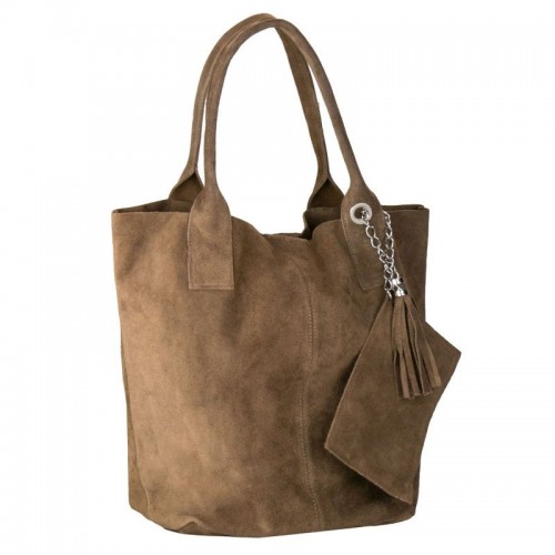 Δερμάτινη Suede Τσάντα Χειρός & Ώμου Shopping Bag Πούρο J&A BAGS