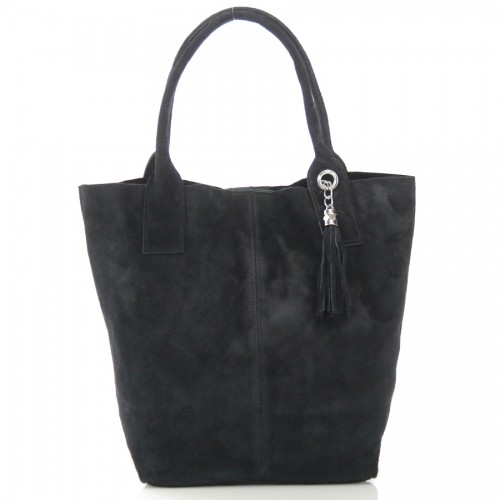 Δερμάτινη Suede Τσάντα Χειρός & Ώμου Shopping Bag Μαύρο J&A BAGS