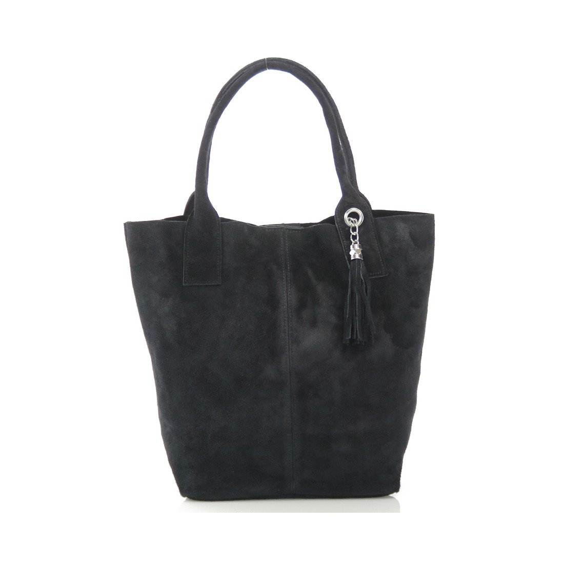 Δερμάτινη Suede Τσάντα Χειρός & Ώμου Shopping Bag Μαύρο J&A BAGS