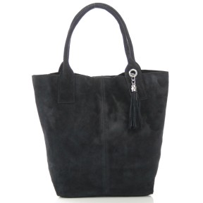 Δερμάτινη Suede Τσάντα Χειρός & Ώμου Shopping Bag Μαύρο J&A BAGS