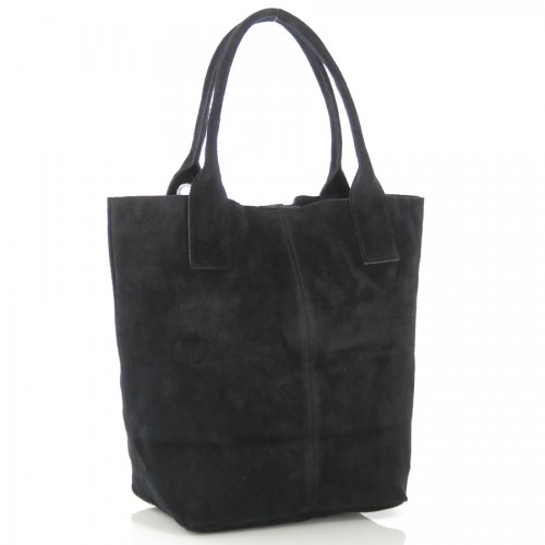 Δερμάτινη Suede Τσάντα Χειρός & Ώμου Shopping Bag Μαύρο J&A BAGS